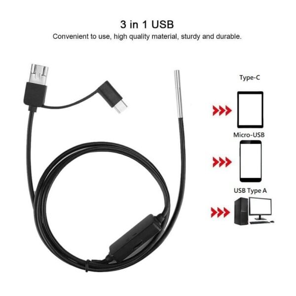 INSKAM USB and Android OTG Endoscope 3in1 Borescope 3.9mm Ultra thin Waterproof Inspection Snake Camera with LED Light - Image 2