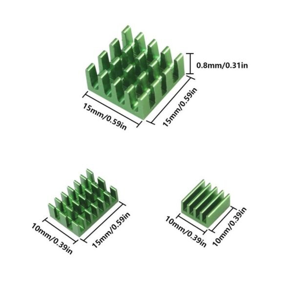Green 3 in 1 Heat Sink Set Aluminum for Raspberry Pi 4B - Image 3