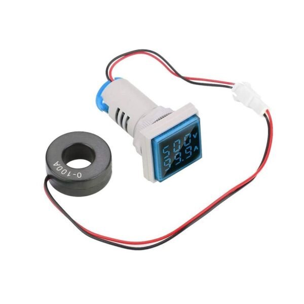 22mm 0-100A Ac 50-500V 20-75Hz Digital Voltmeter Ammeter- Blue