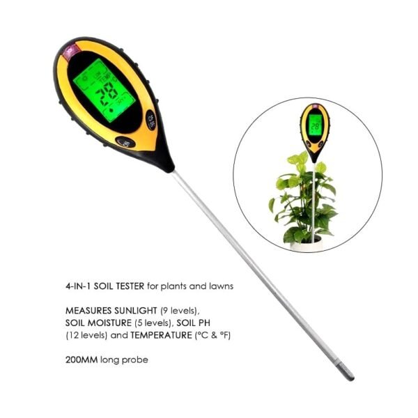 4 in 1 Soil PH Meter Soil Tester PH Moisture Meter Temperature Sunlight Measurement Analysis Acidity Alkali（Without Battery） - Image 3