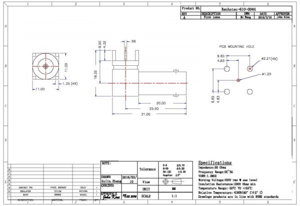 BNC Connector Female 50 Ohm Right Angled For PCB Mount - Image 2