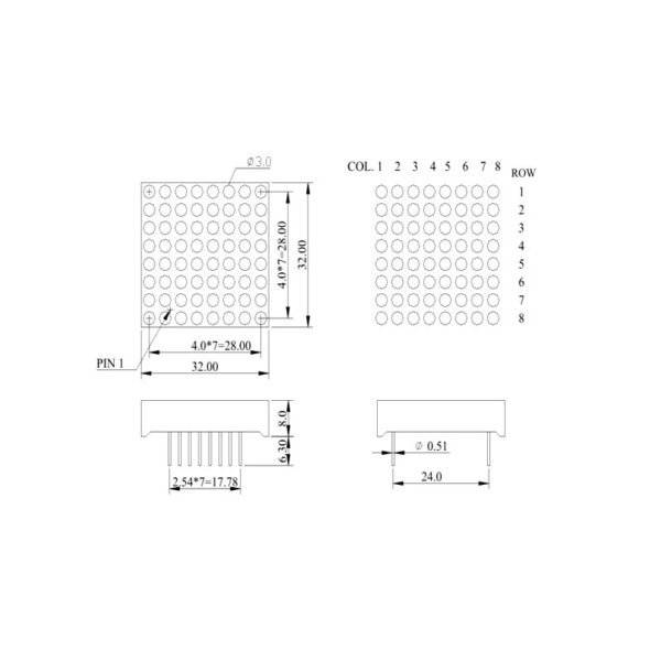 8×8 Red 64 LED Dot Matrix Display 3mm CA-2Pcs - Image 4