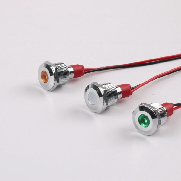 Yellow 3-9V 12mm LED Metal Indicator Light with 15CM Cable - Image 2