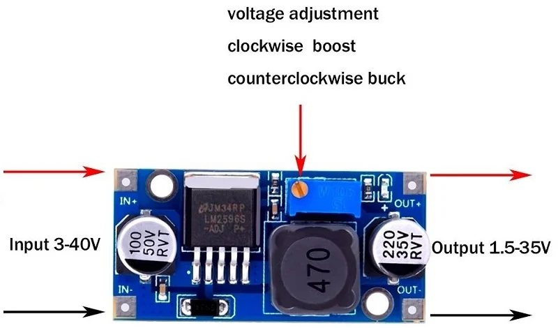 LM2596S STEP-Down DC-DC Buck Converter with a 3-digit digital display