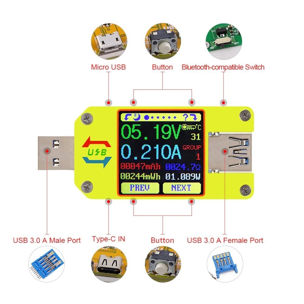 RD UM34 for APP USB 3.0 Type-C DC Voltmeter Ammeter Voltage Current Meter Battery Charge Measure Cable Resistance Tester （Without Communication Version） - Image 3