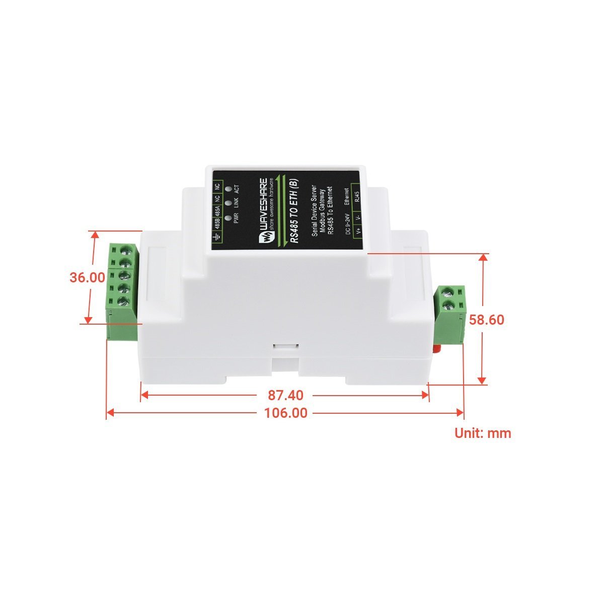 Waveshare Industrial Serial Server - RS485 To RJ45 Ethernet TCP/IP Converter