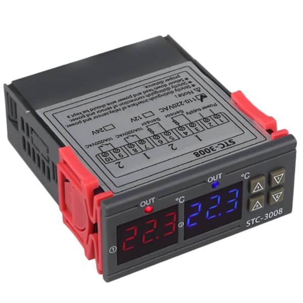 STC-3008 DC12V Dual Display Thermostat Temperature Controller with 1M NTC Probe