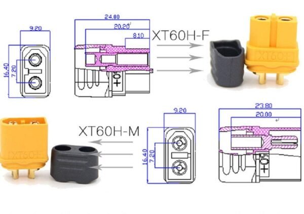 XT60H Male-Female Connector Pair with Housing-1Pair - Image 4