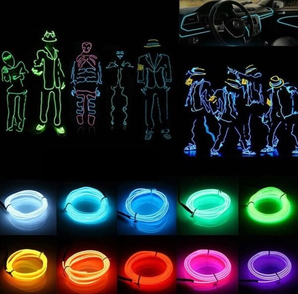 5M Neon Light Dance Party Decor Light Neon LED Lamp Flexible EL Wire Rope Tube Waterproof LED Strip – Only EL Wire -YELLOW - Image 2