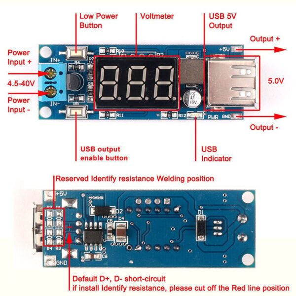 DC-DC 4.5-40V To 5V 2A USB Charger Step down Converter Voltmeter Module - Image 2