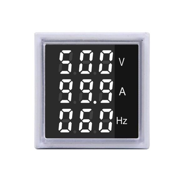 White AC50-500V 0-100A 0- 100Hz AD16-22AVHz Square Cover LED Voltage Current Hertz 3 in 1 Indicator - Image 2