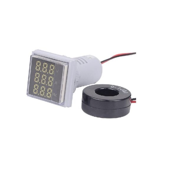 White AC50-500V 0-100A 0- 100Hz AD16-22AVHz Square Cover LED Voltage Current Hertz 3 in 1 Indicator