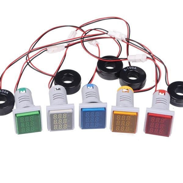 White AC50-500V 0-100A 0- 100Hz AD16-22AVHz Square Cover LED Voltage Current Hertz 3 in 1 Indicator - Image 3